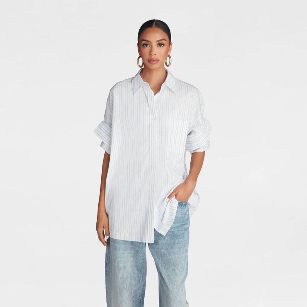 KBB by Kahlana -  Women's Short Sleeve Button-Down 'T Cream